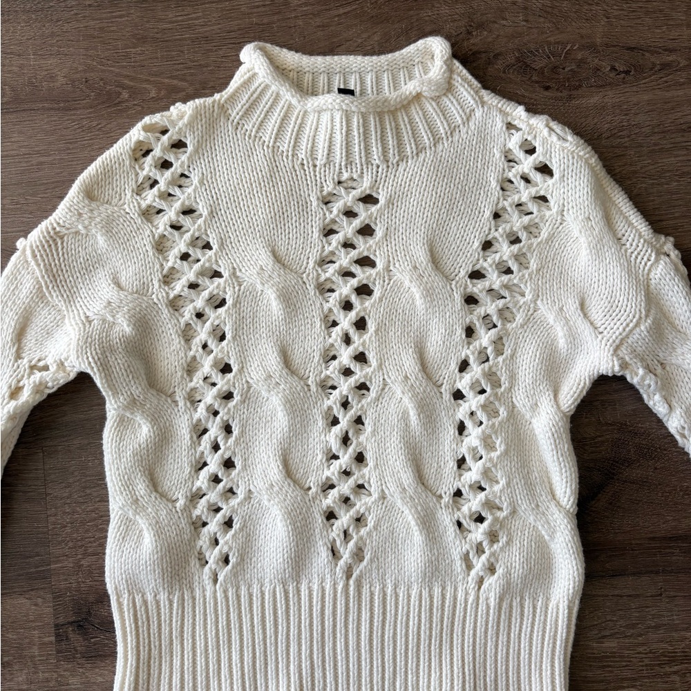 White Knit Sweater With Wide Holes